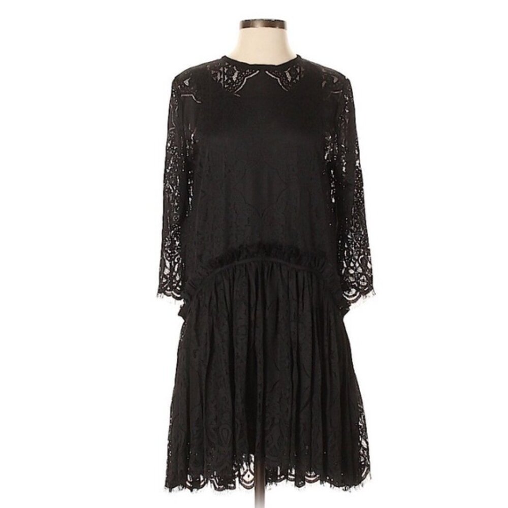 NWT Johnny Was Rai in Black Rayon Lace High Lo Tiered Hem Mini Dress XS $328